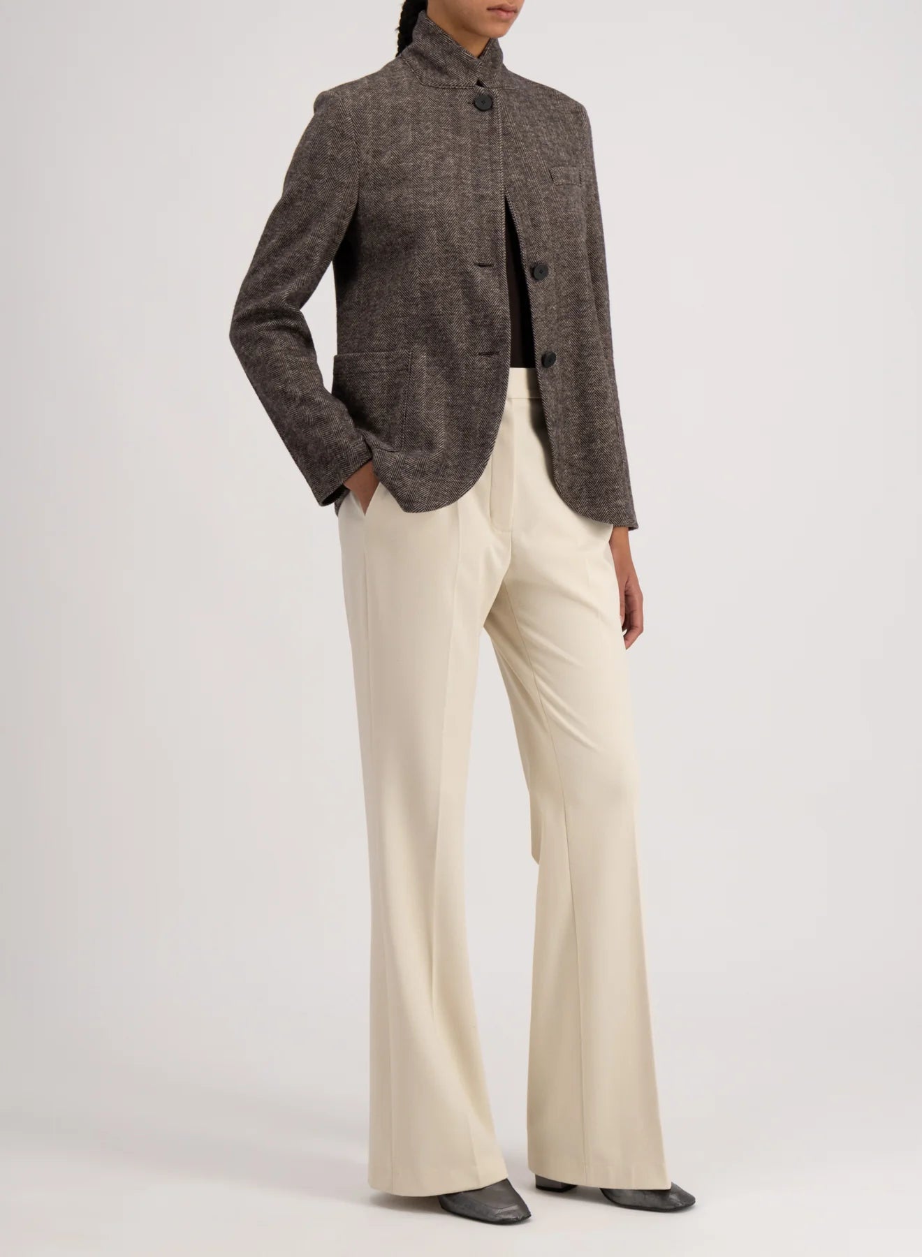 Stand Up Collar Blazer Patterned Moleskin