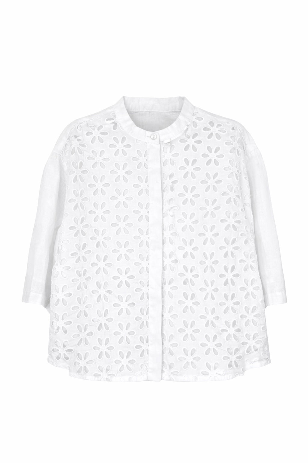 Leinen Kurzarmbluse mit Lochmuster