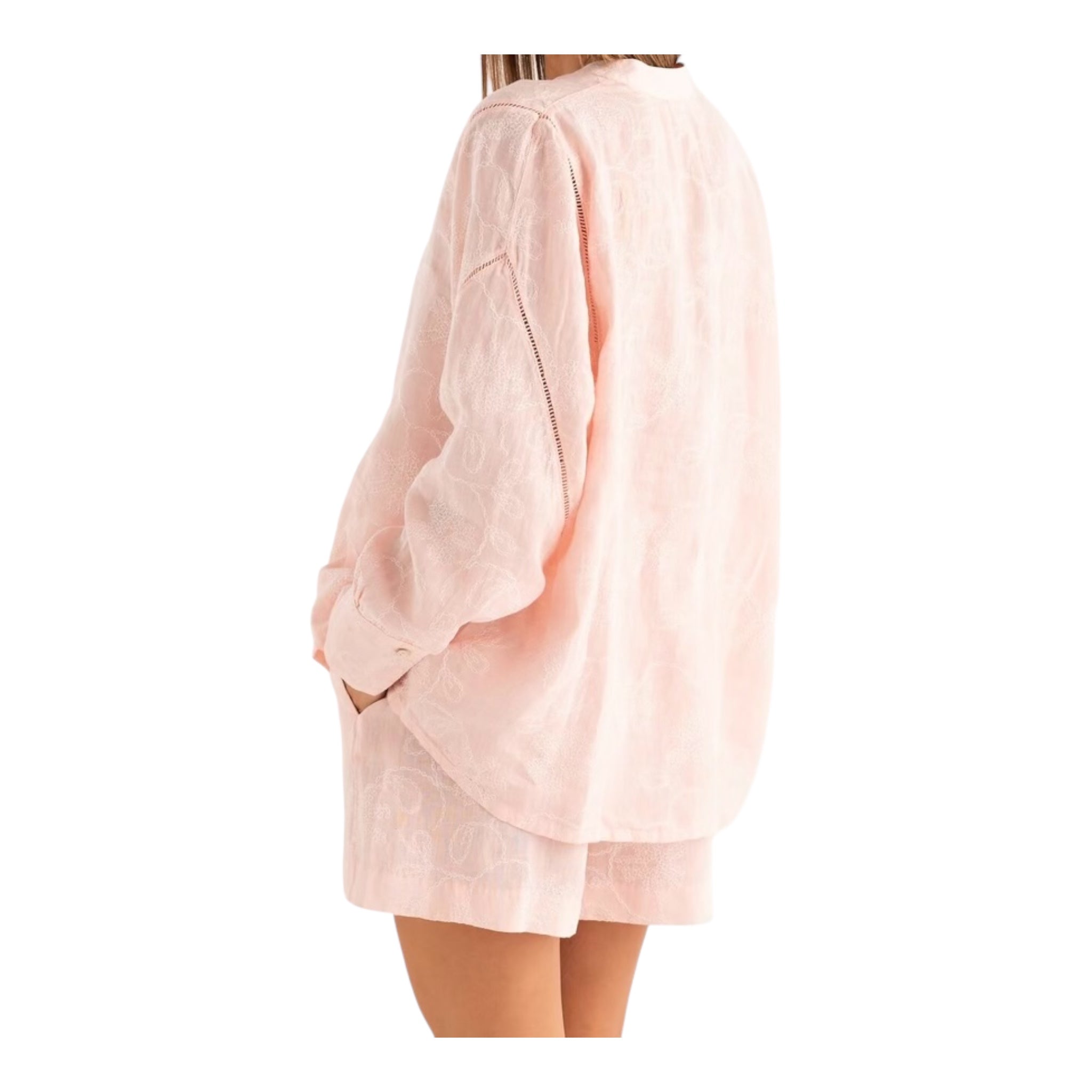 Leinen Langarmbluse mit Stickerei