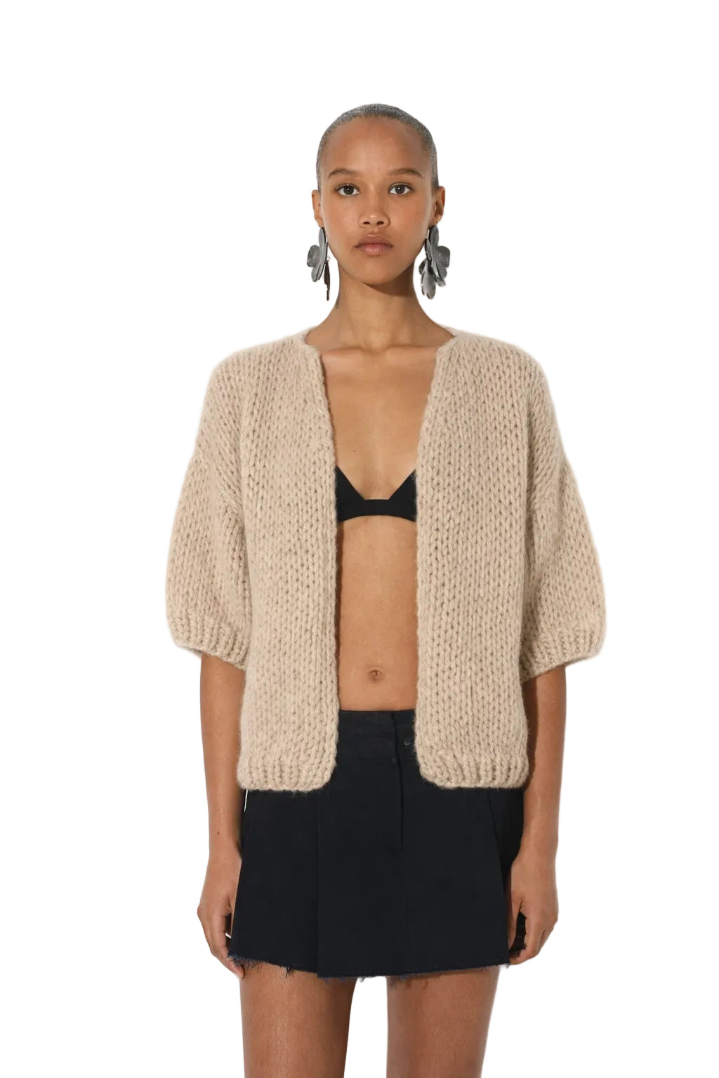 Alpaca Bomber Cardigan Short Sleeves