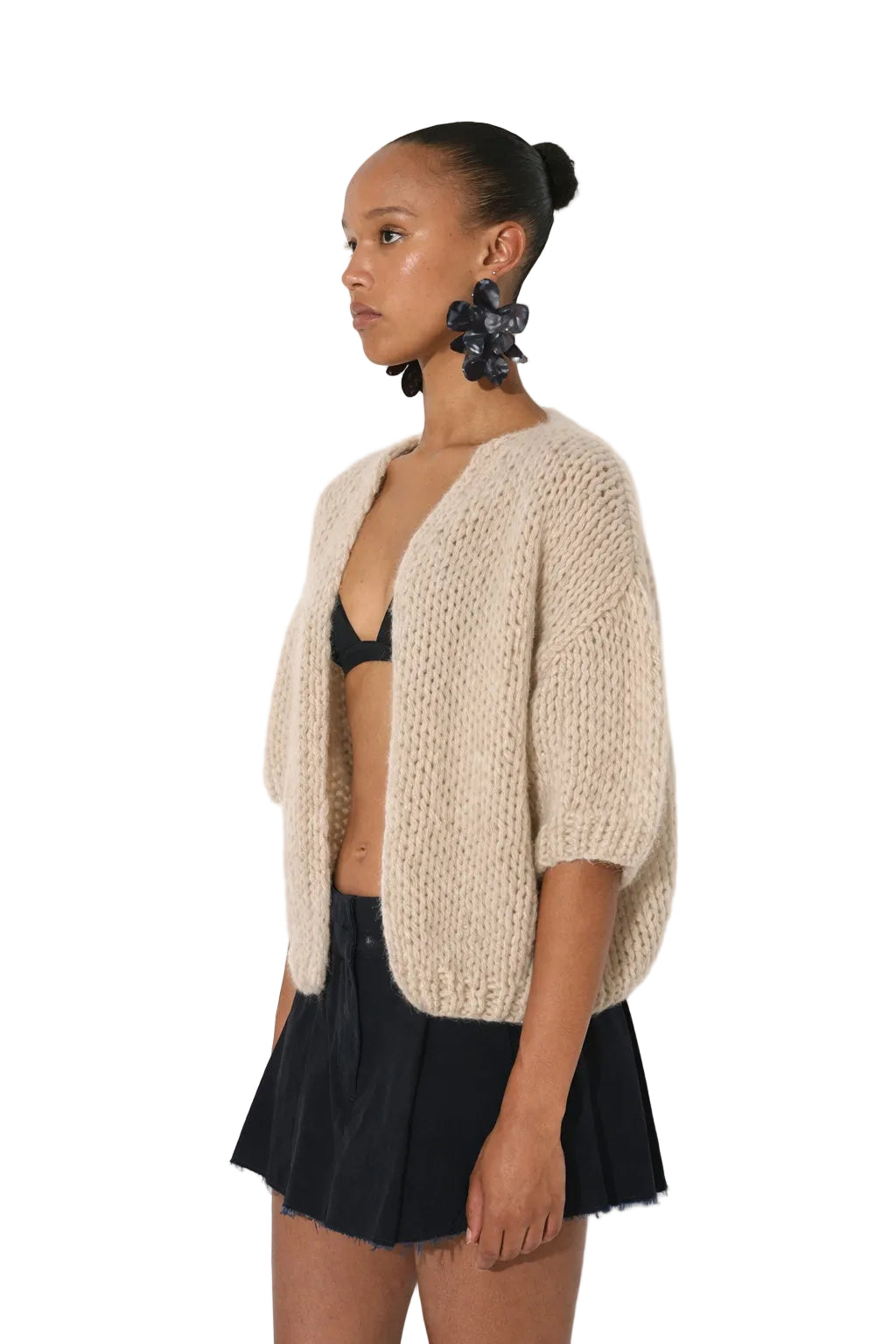 Alpaca Bomber Cardigan Short Sleeves