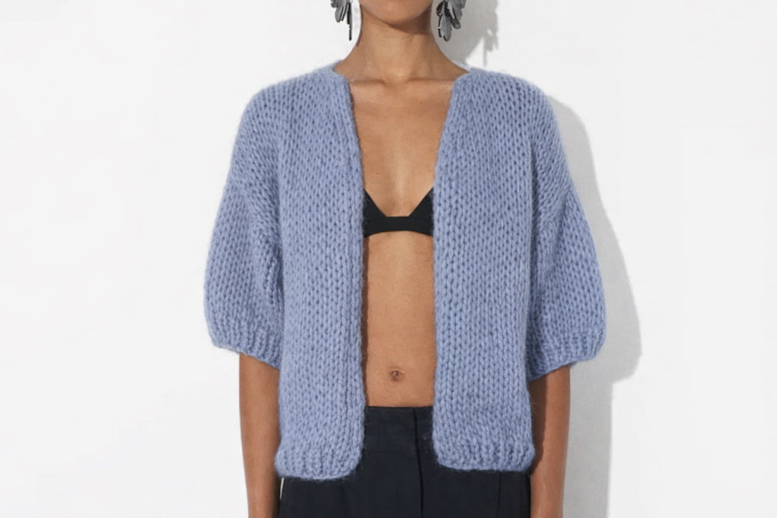 Alpaca Bomber Cardigan Short Sleeves