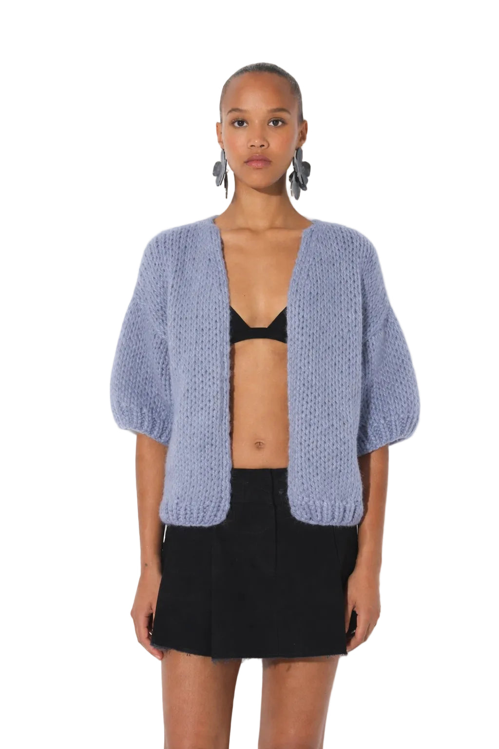 Alpaca Bomber Cardigan Short Sleeves