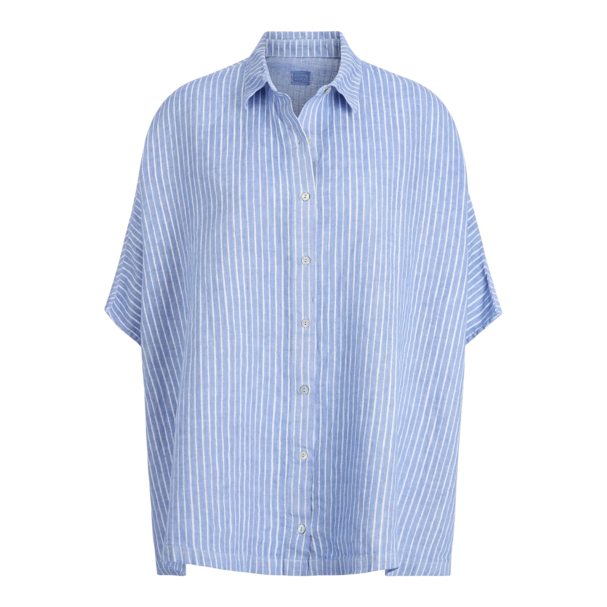 Leinen Kurzarmbluse mit Streifen