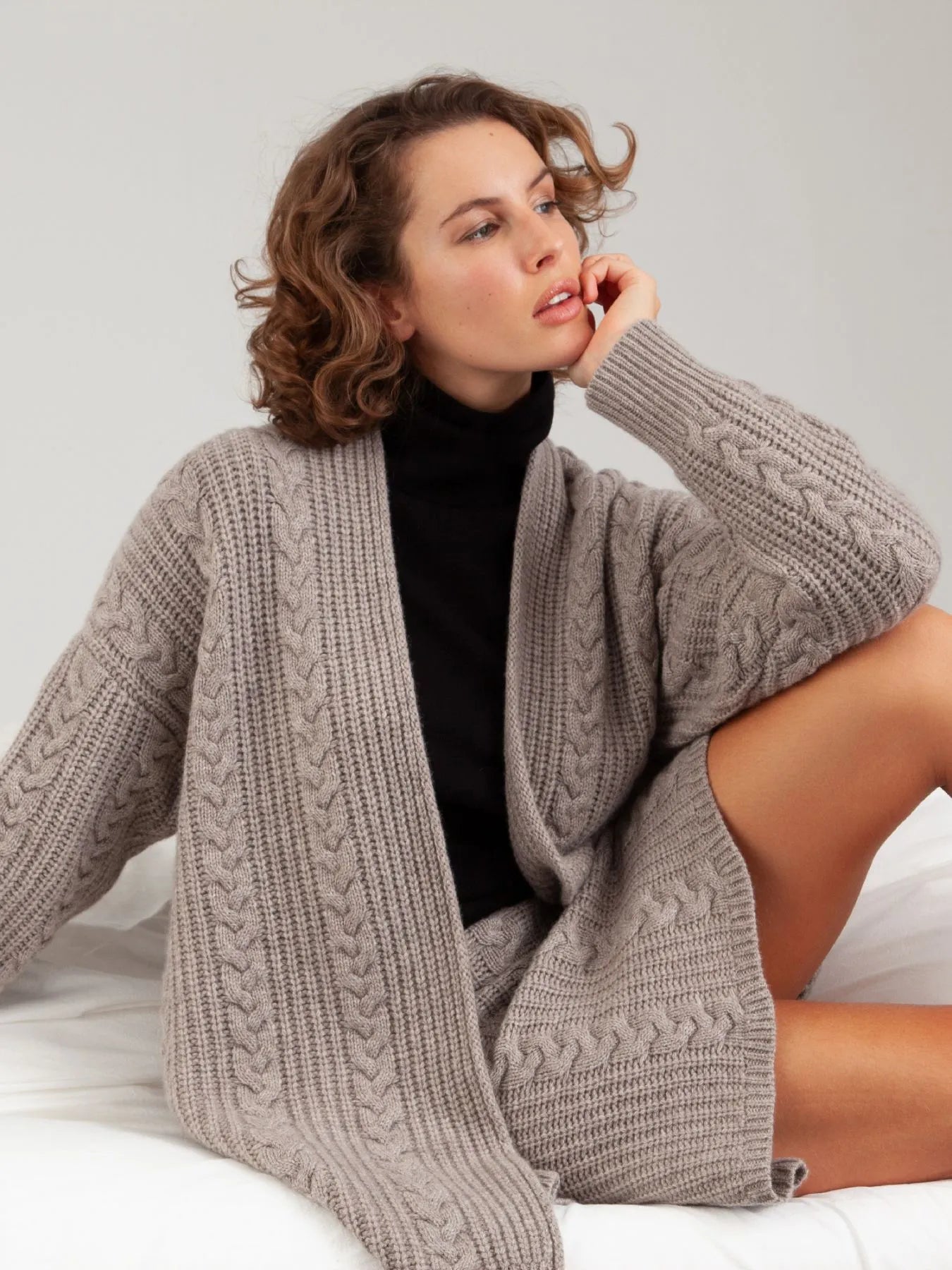 Cashmere Cardigan Open mit Zopfmuster