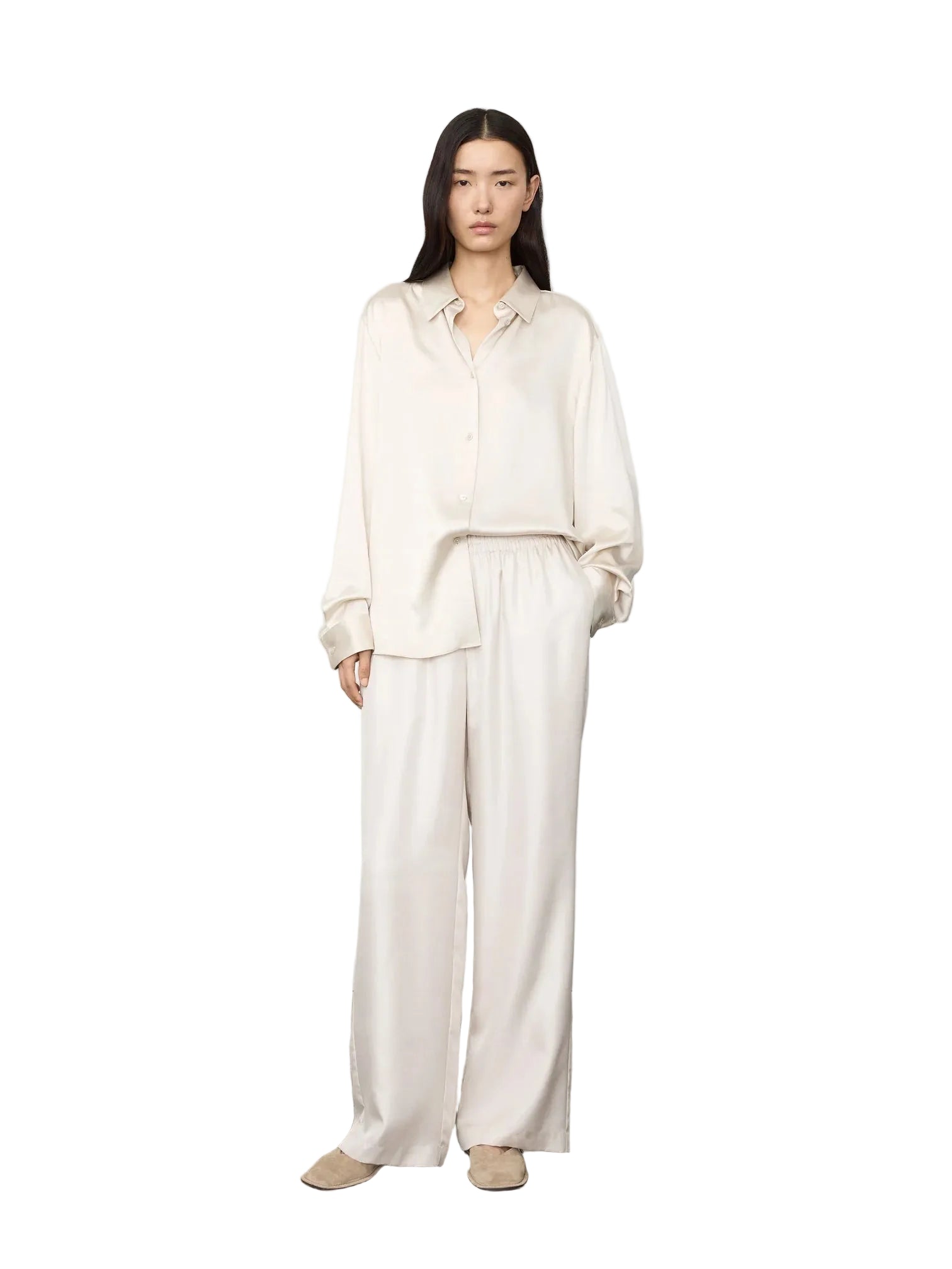 Wide Leg Silk Trousers