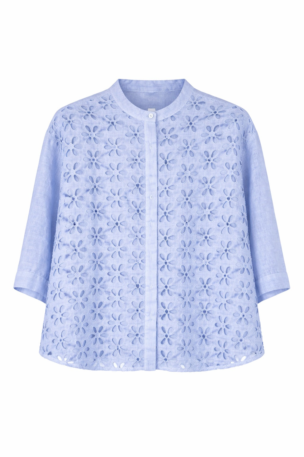 Leinen Kurzarmbluse mit Lochmuster