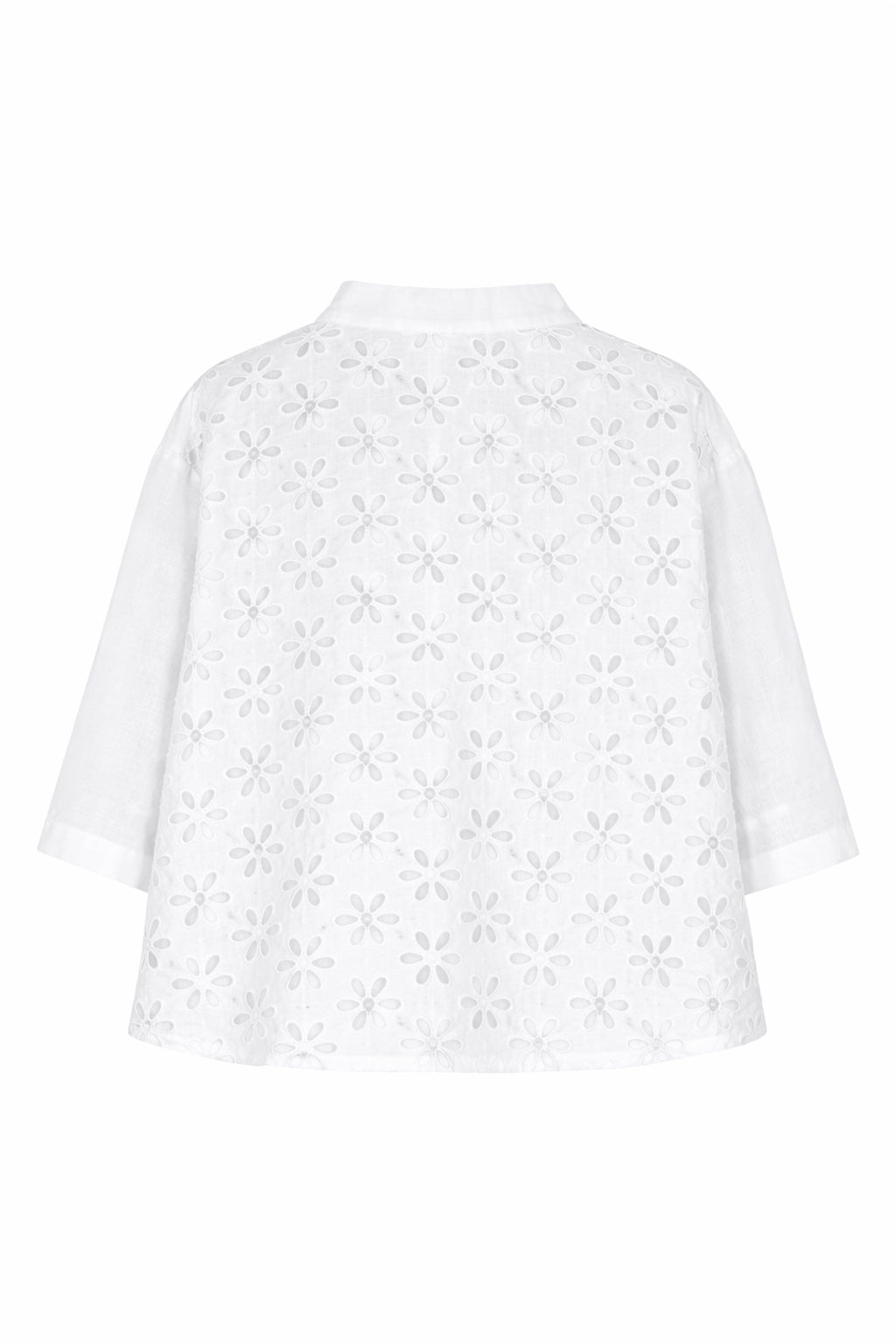 Leinen Kurzarmbluse mit Lochmuster