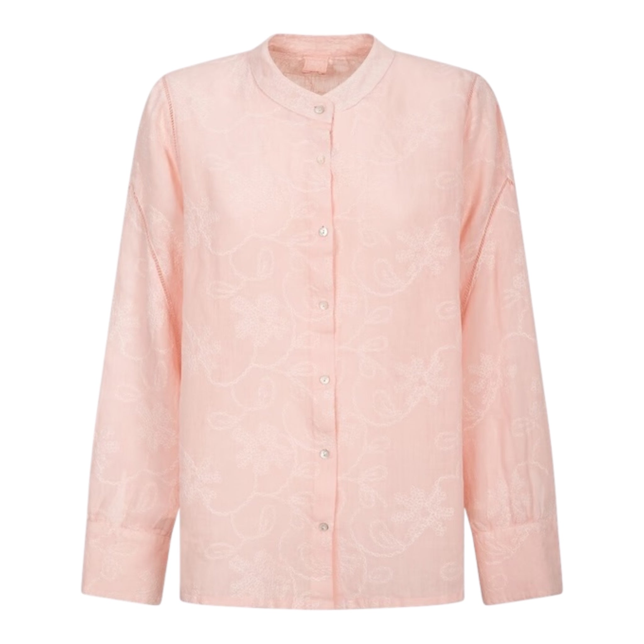 Leinen Langarmbluse mit Stickerei