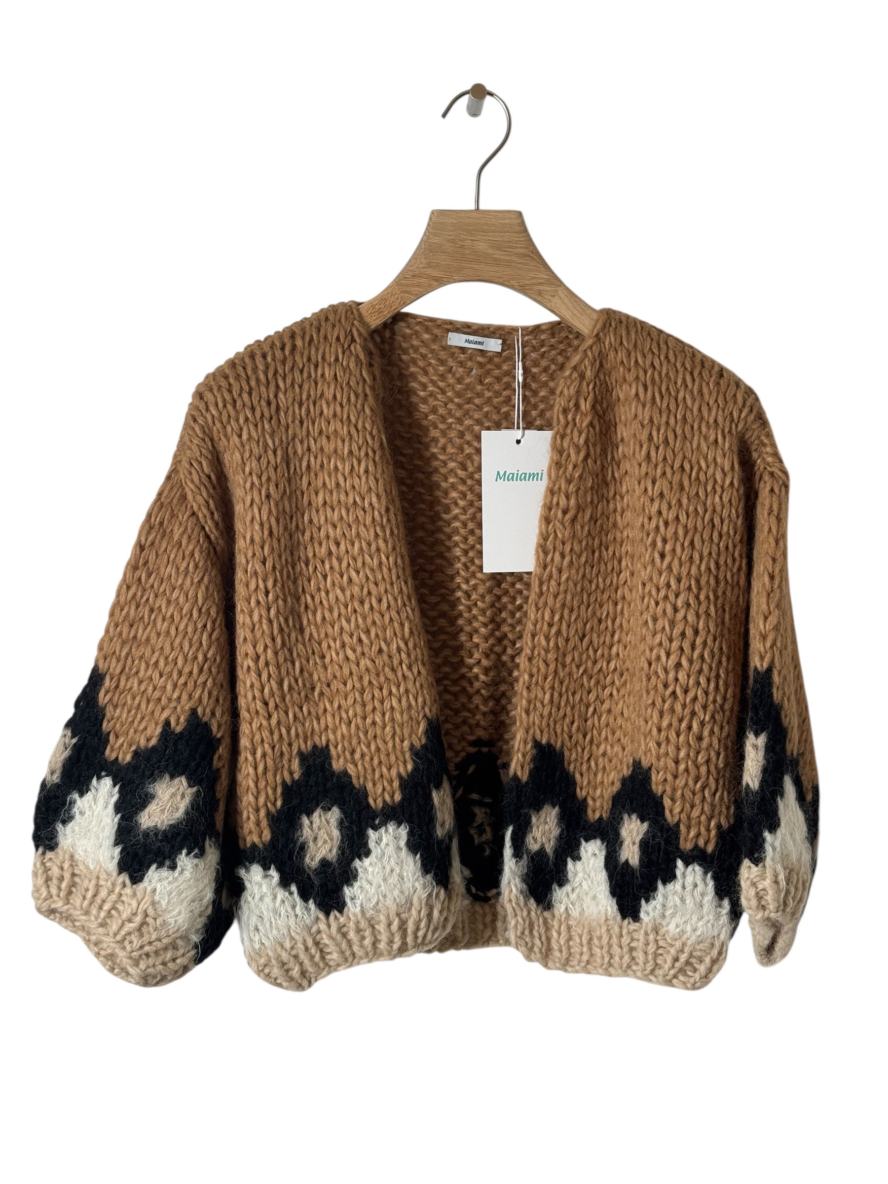 Alpaca Mix Intarsia Bomber Cardigan
