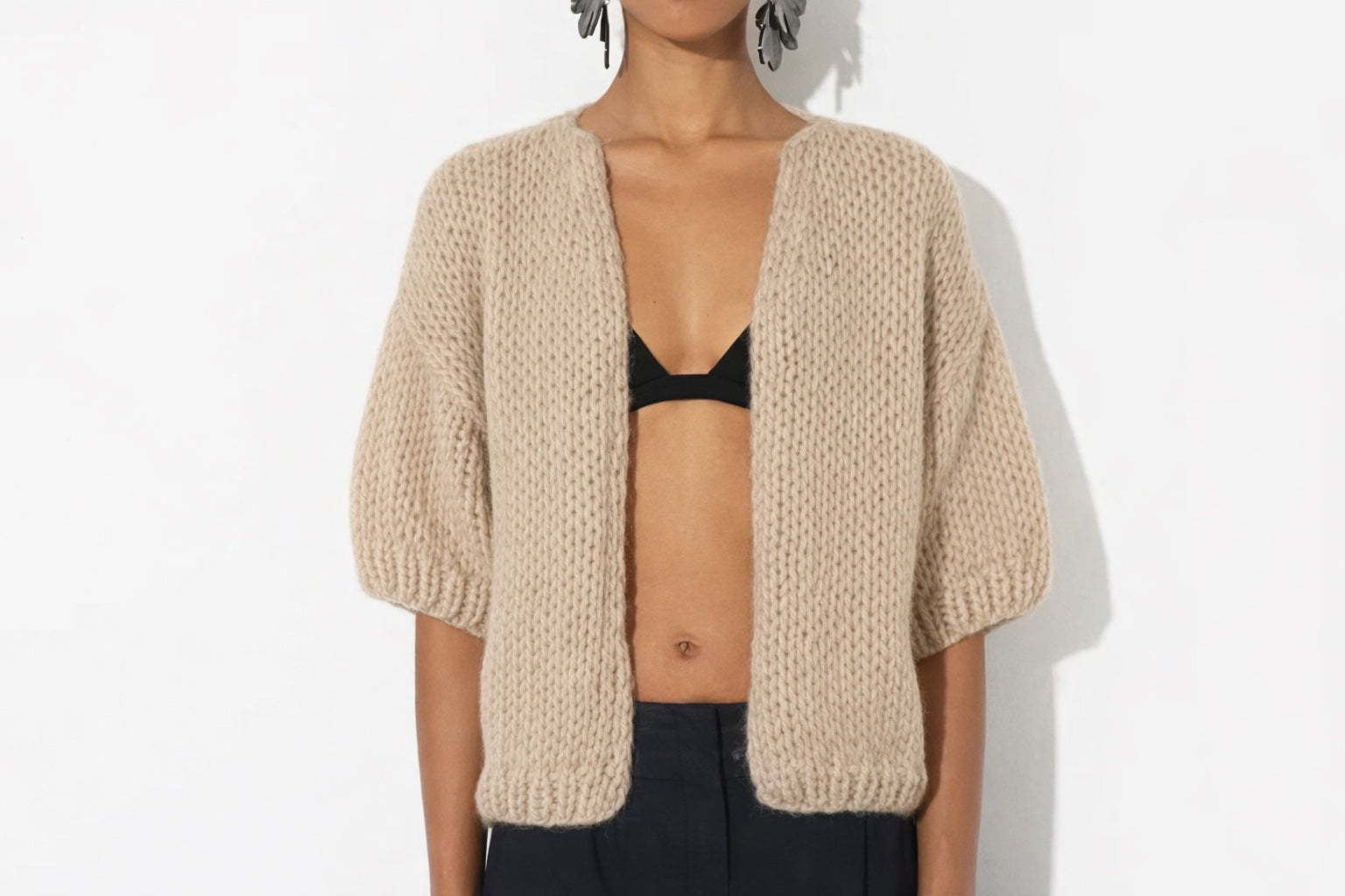 Alpaca Bomber Cardigan Short Sleeves