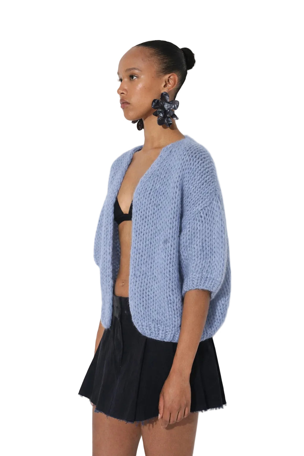 Alpaca Bomber Cardigan Short Sleeves
