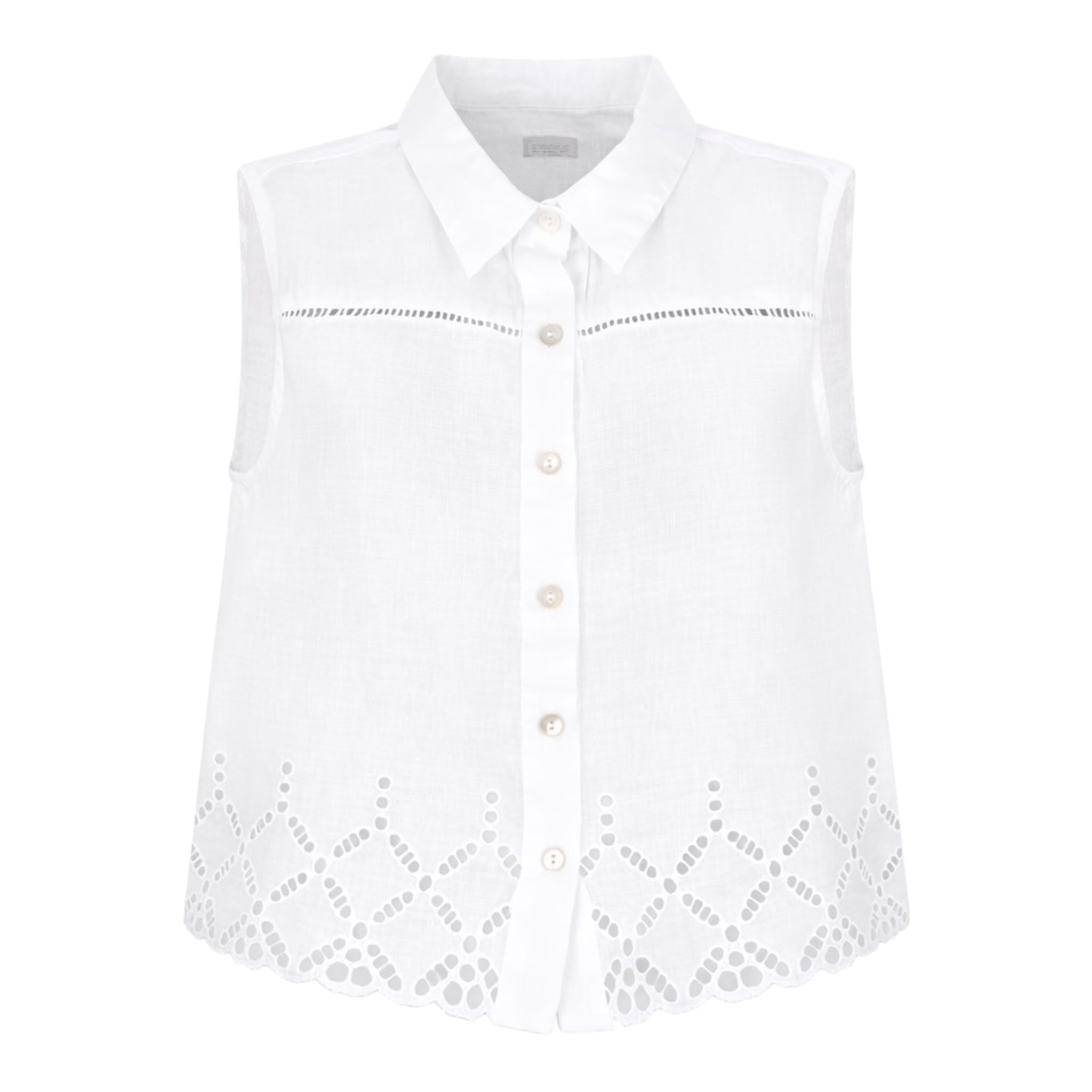 Ärmellose Leinenbluse mit Lochmuster