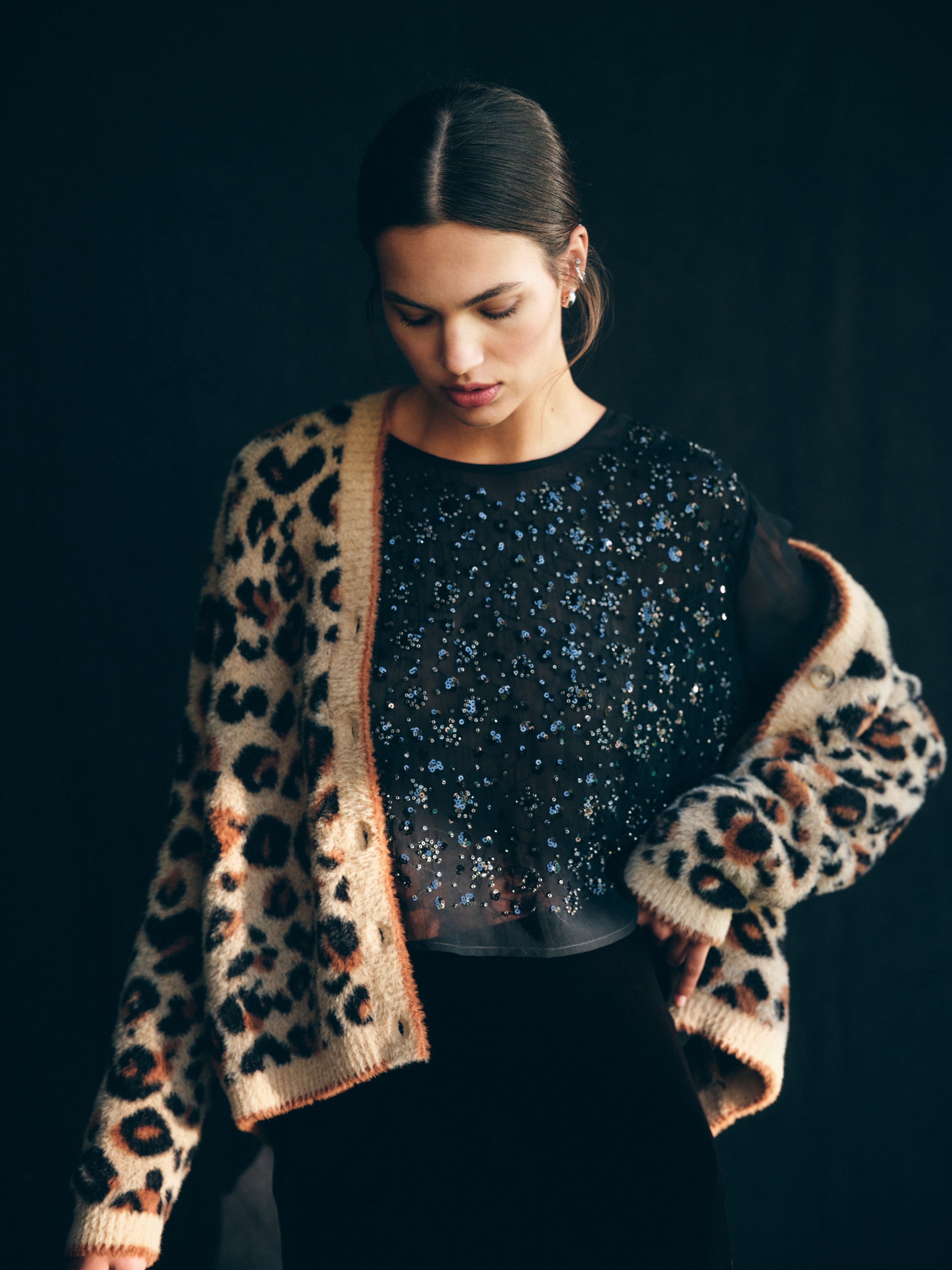 Velvet by Graham Spencer Betsy Cardigan in Leopard - Cardigans
