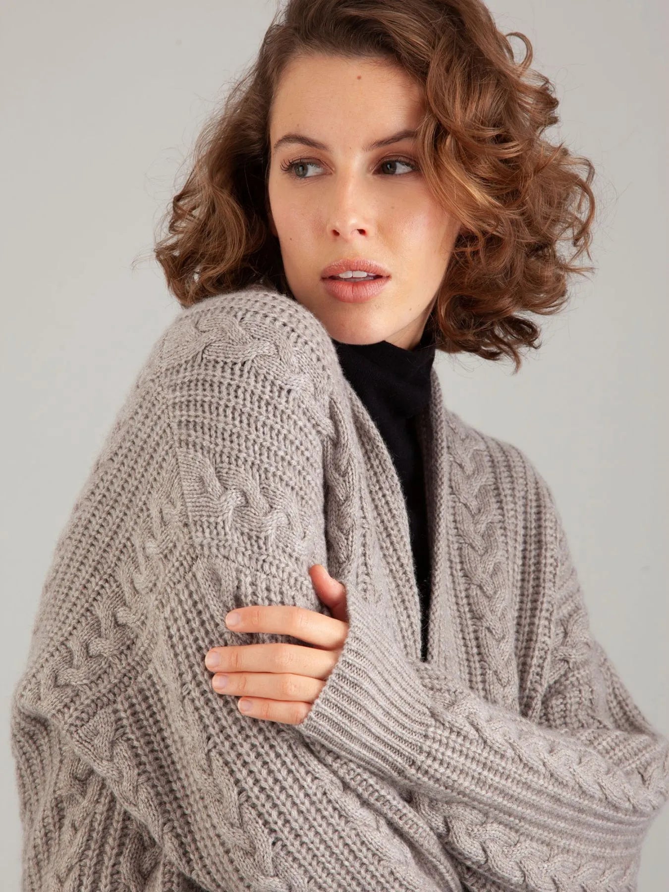 Cashmere Cardigan Open mit Zopfmuster